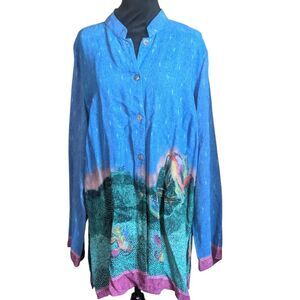 Citron Santa Monica Collection Koi Fish Rayon Button-Up Blouse XL